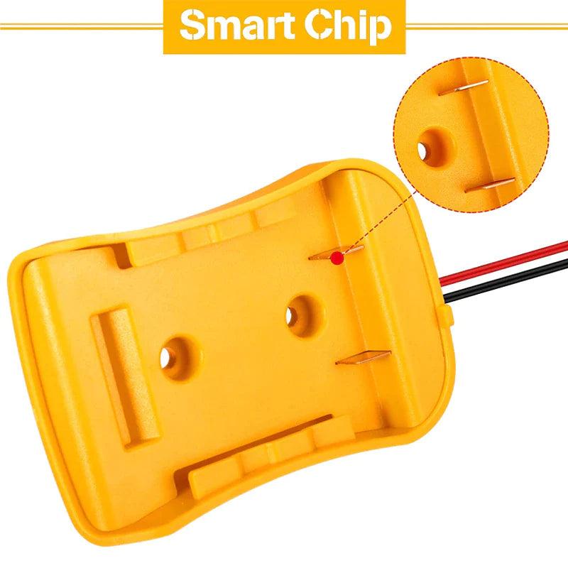 Power connector DIY battery adapter holder dock for Dewalt 18V/20V Max battery with yellow ABS plastic casing and attached power cables