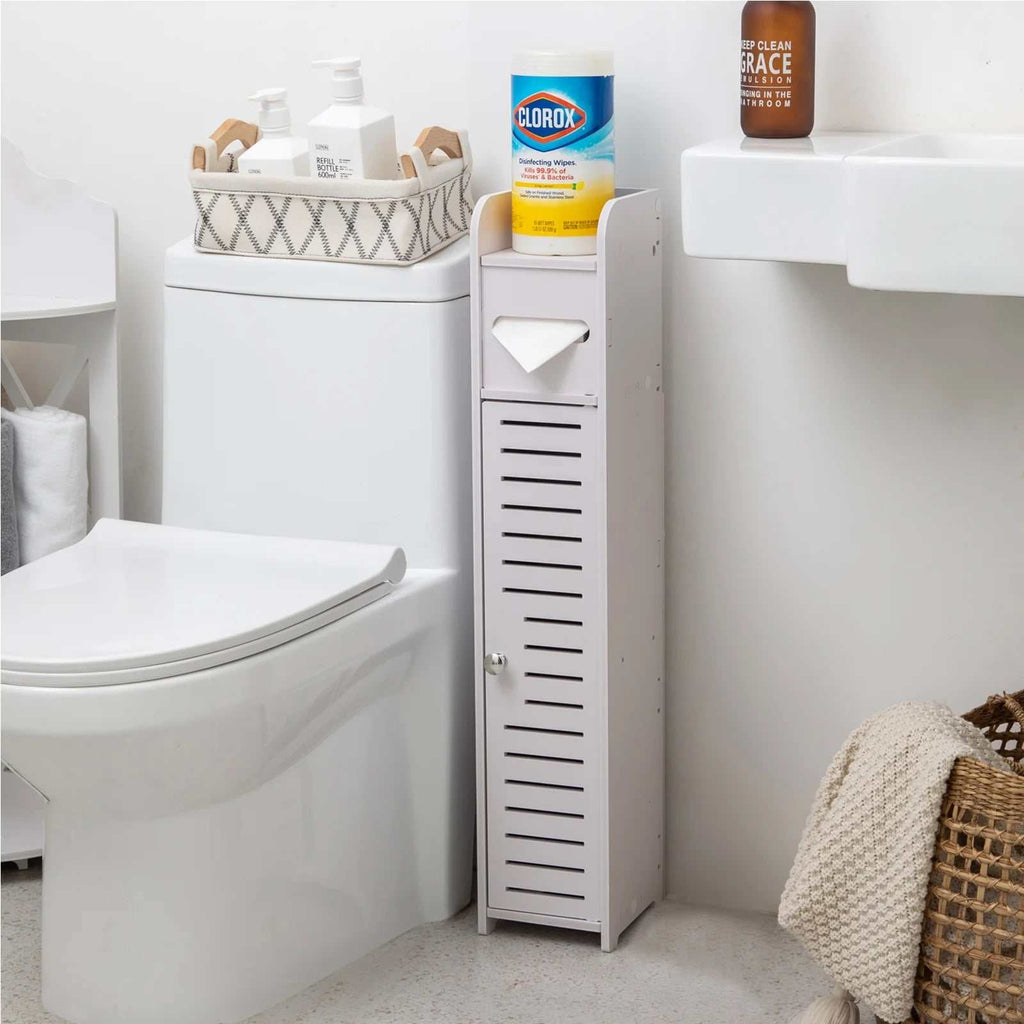 Toilet Paper Holder Stand,Small Bathroom Storage Cabinet for Toilet Paper Storage, Toilet Paper Stand Waterproof for Small Spaces,White by