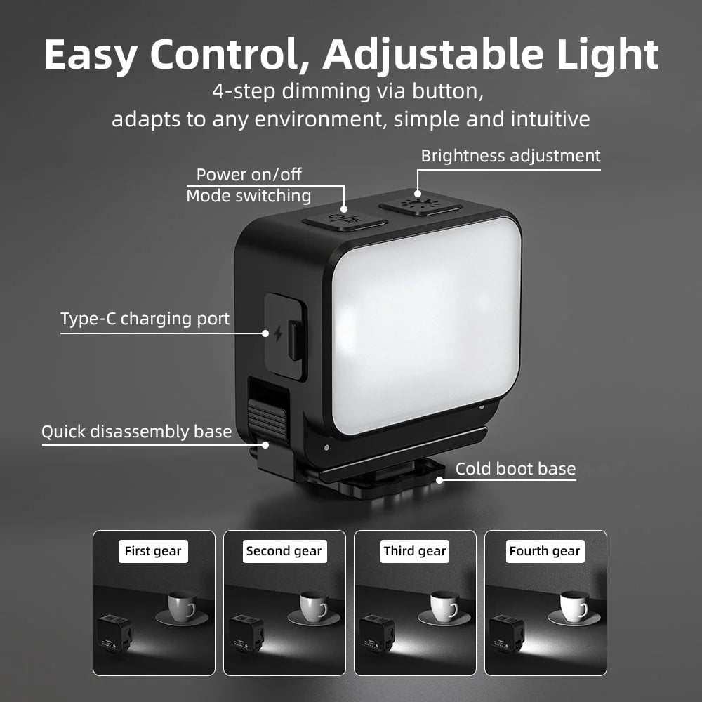 Magnetic Fill Light for Pocket 3, 8700K Action Camera Fill Light Attachment with 3 Color Modes Adjustable Brightness Fast Charging and IPX4 Waterproof for DJI Osmo Action 5 Pro/4