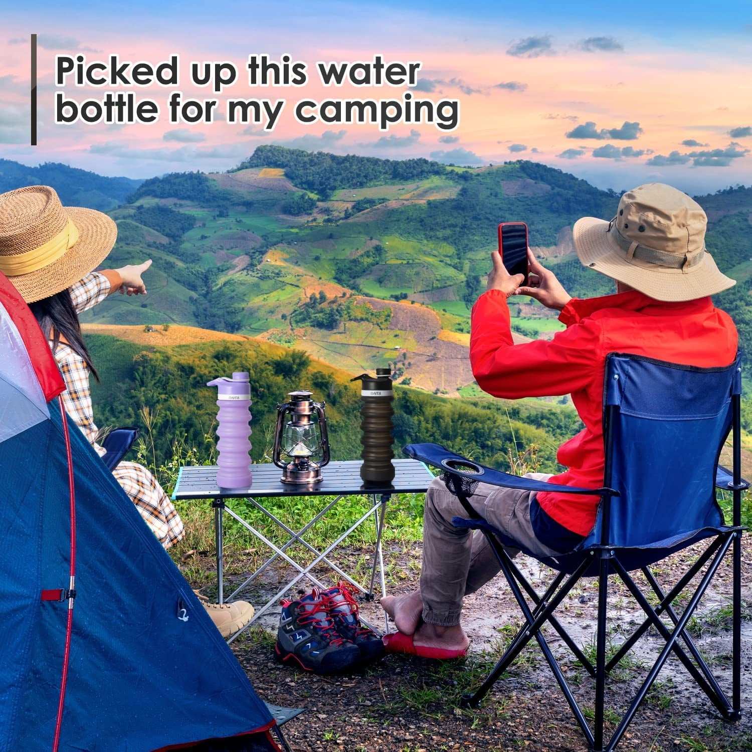 Collapsible Water Bottle- BPA Free Silicone Foldable Water Bottle for Travel,Silicone Portable Leak-Proof Travel Water Bottle 20Oz, Black