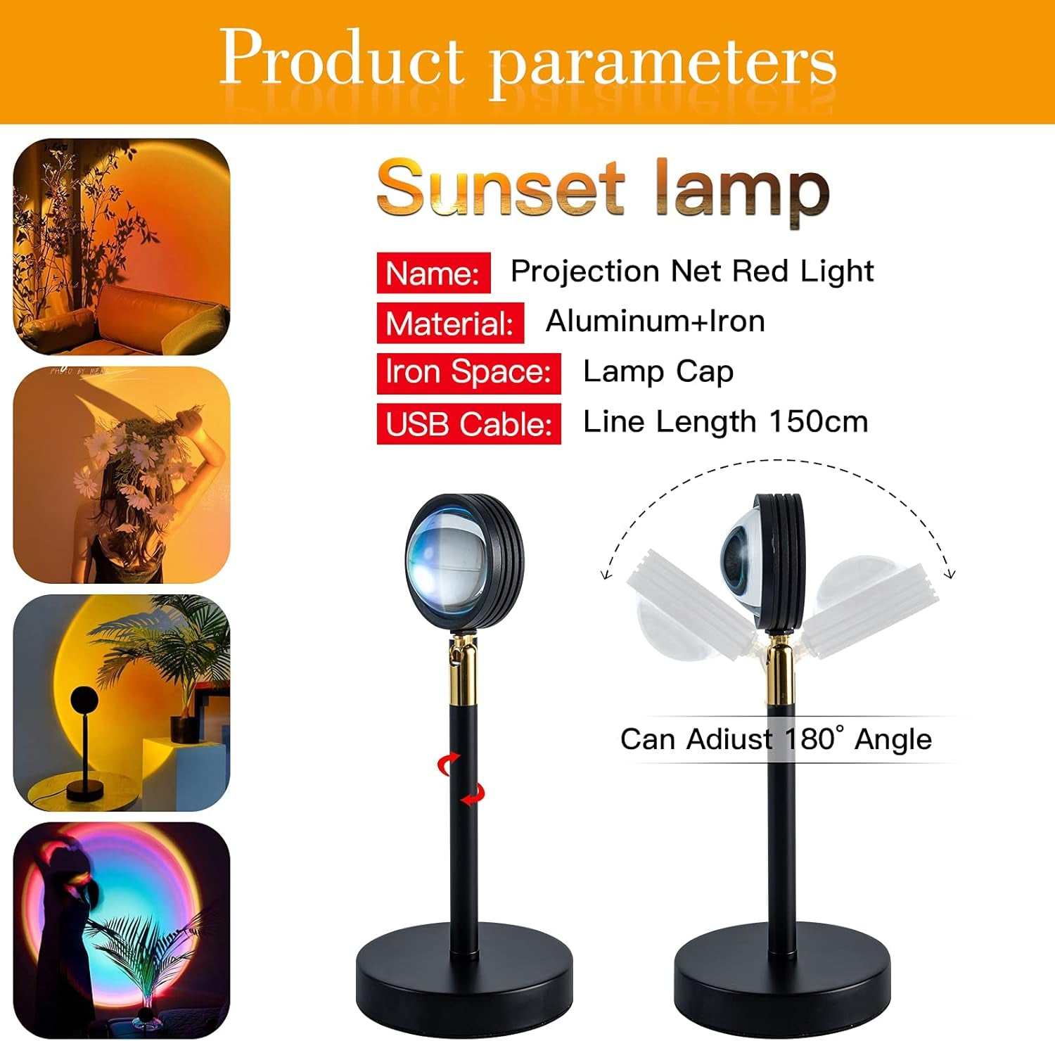 Sunset Lamp, Sunset Light Projection Lamp Led, Romantic Visual Led Light,180 Degree Rotation Sunset Light USB Sunset Glow Light Warm Romantic Visual Night Decorative Lights for Photo Blog