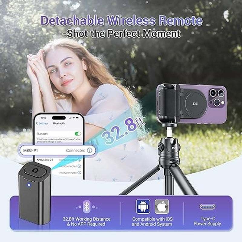 Black magnetic phone camera grip handle with wireless shutter remote and Magsafe compatibility