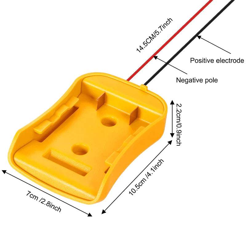 Power Connector DIY Battery Adapter Holder Dock for Dewalt 18V/20V Max Battery with 12 AWG wires and durable ABS plastic casing