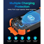 45800mAh solar power bank with built-in cables, multiple ports, LED flashlight, and durable outdoor design for fast charging iPhone and Android devices