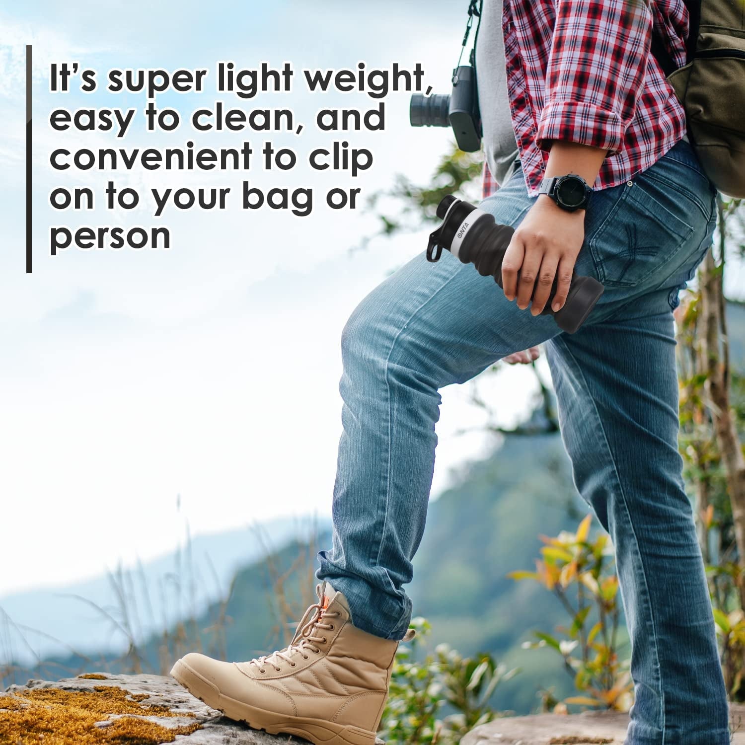 Collapsible Water Bottle- BPA Free Silicone Foldable Water Bottle for Travel,Silicone Portable Leak-Proof Travel Water Bottle 20Oz, Black