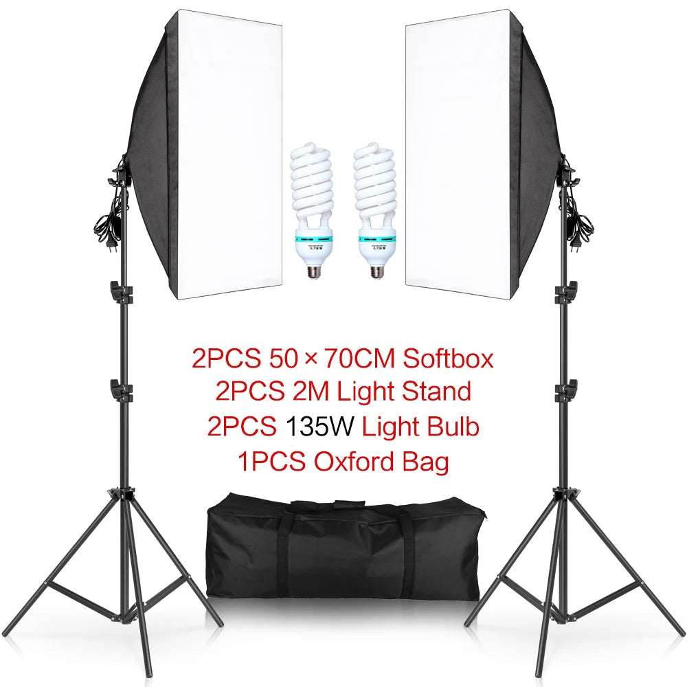 Photography 50X70Cm Softbox Lighting Kits Professional Light System with E27 Photographic Bulbs Photo Studio Equipment