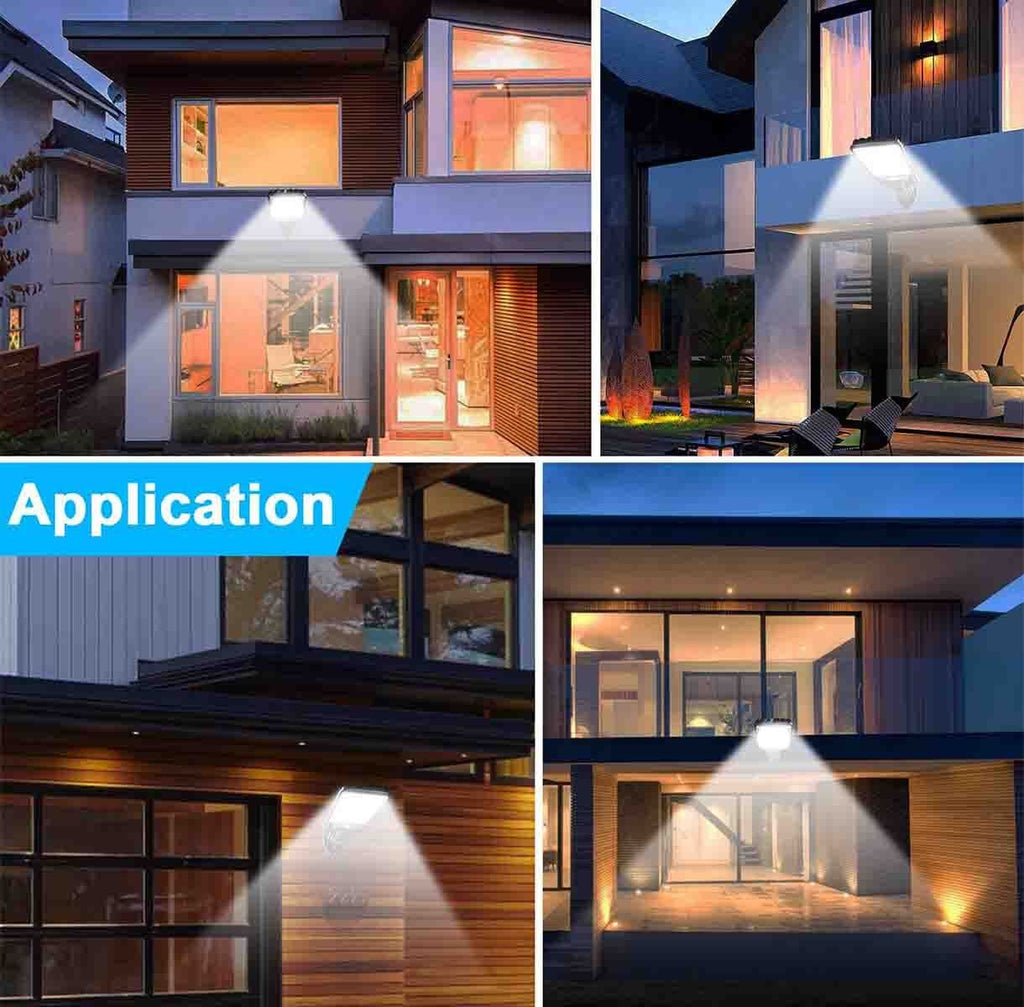 LED solar pathway lights with motion sensor and remote control mounted outdoors