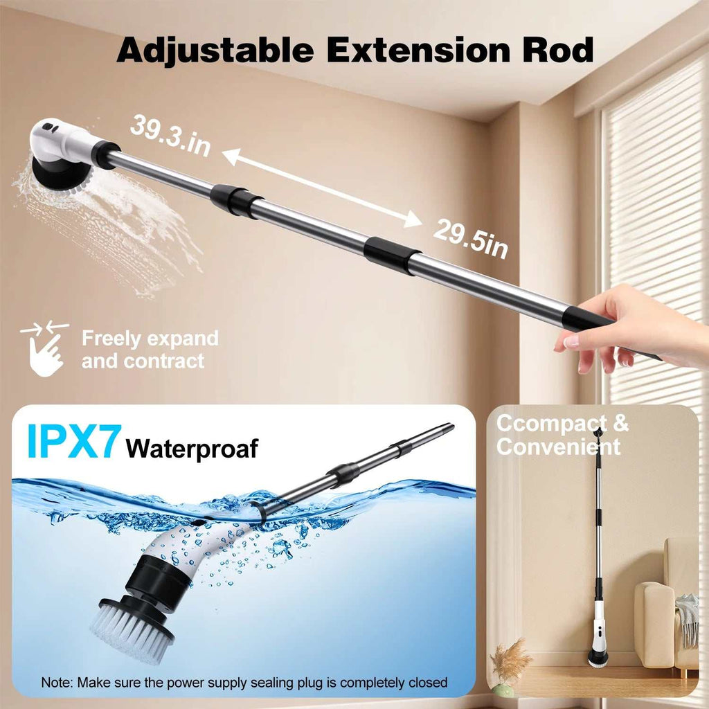 Electric Spin Scrubber cordless with 9 brush heads cleaning bathroom tiles and grout efficiently