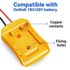 Power Connector DIY Battery Adapter Holder Dock for Dewalt 18V 20V Max Battery in yellow with cables and mounting holes