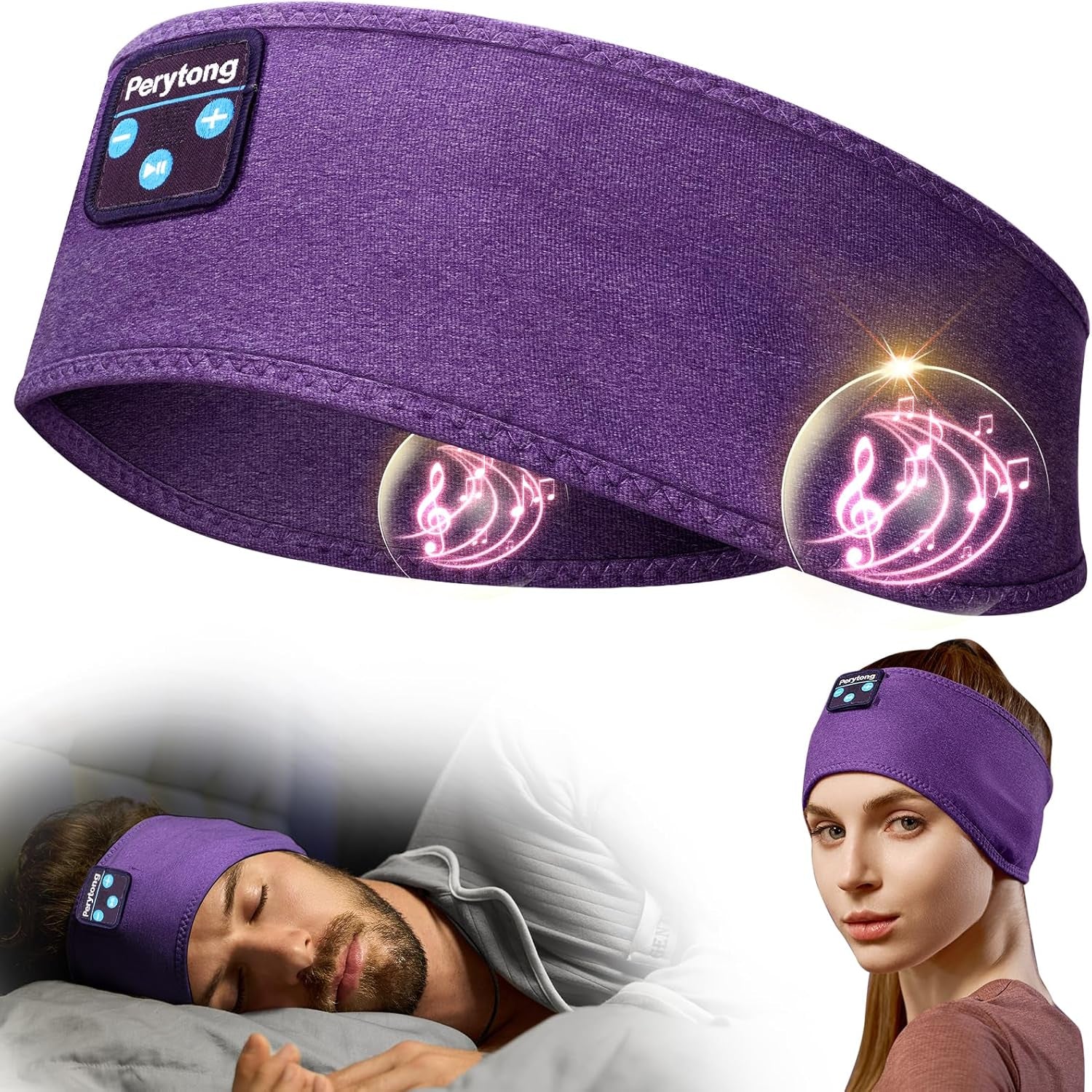 Sleep Headphones Wireless, Bluetooth Sports Headband Headphones with Ultra-Thin HD Stereo Speakers Perfect for Sleeping,Workout,Jogging,Yoga,Insomnia, Air Travel, Meditation (Purple)