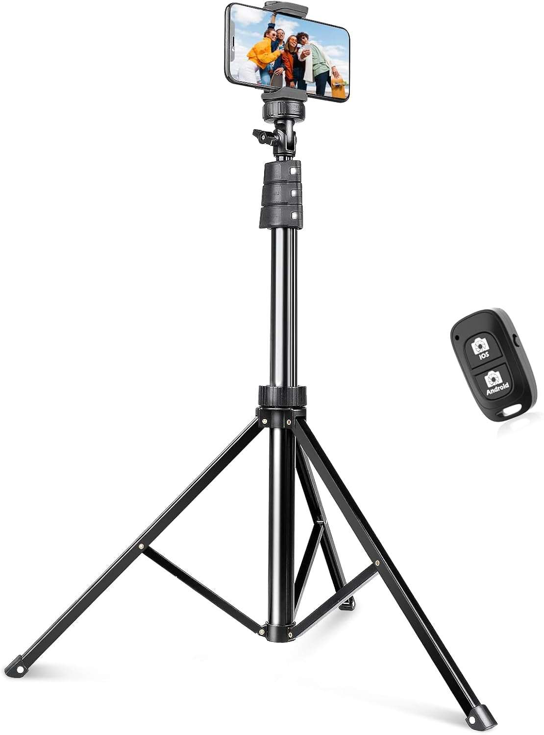 62" Phone Tripod & Selfie Stick, Extendable Cell Phone Tripod Stand with Wireless Remote and Phone Holder, Compatible with Iphone Android Phone, Camera