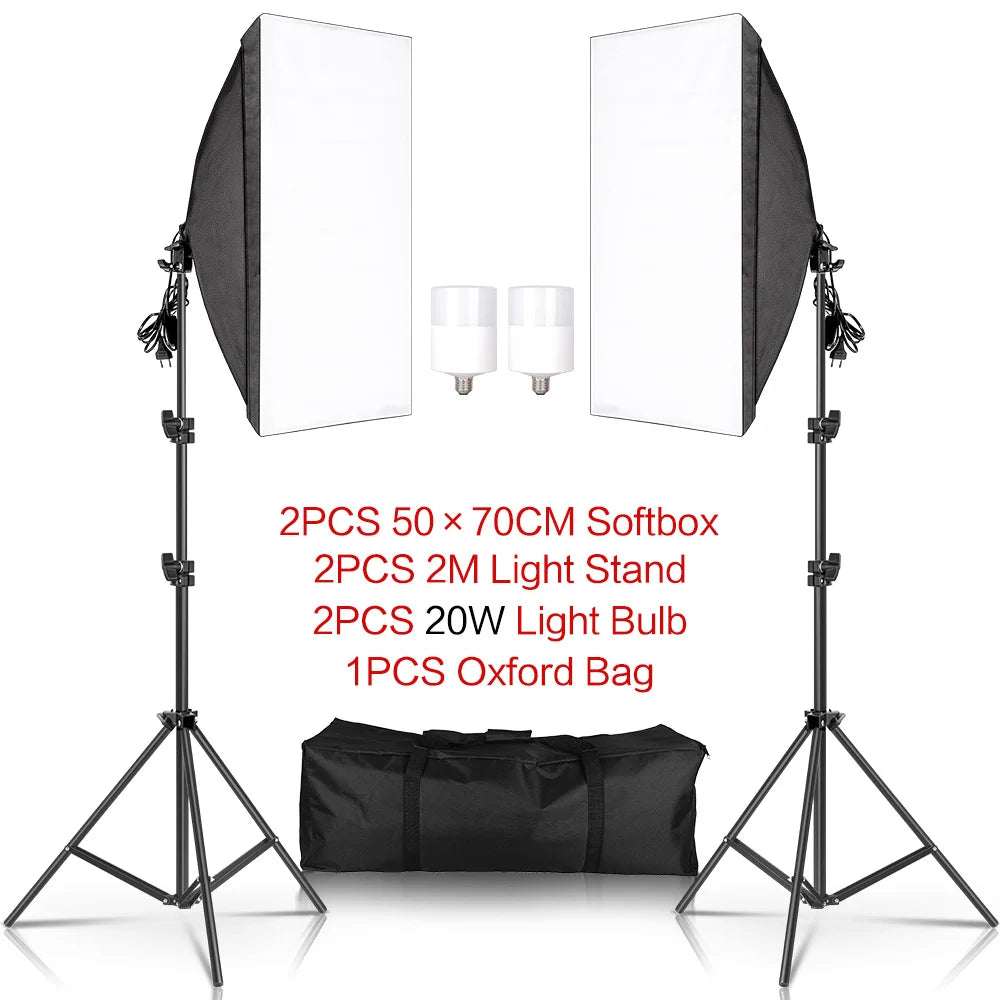 Photography 50X70Cm Softbox Lighting Kits Professional Light System with E27 Photographic Bulbs Photo Studio Equipment