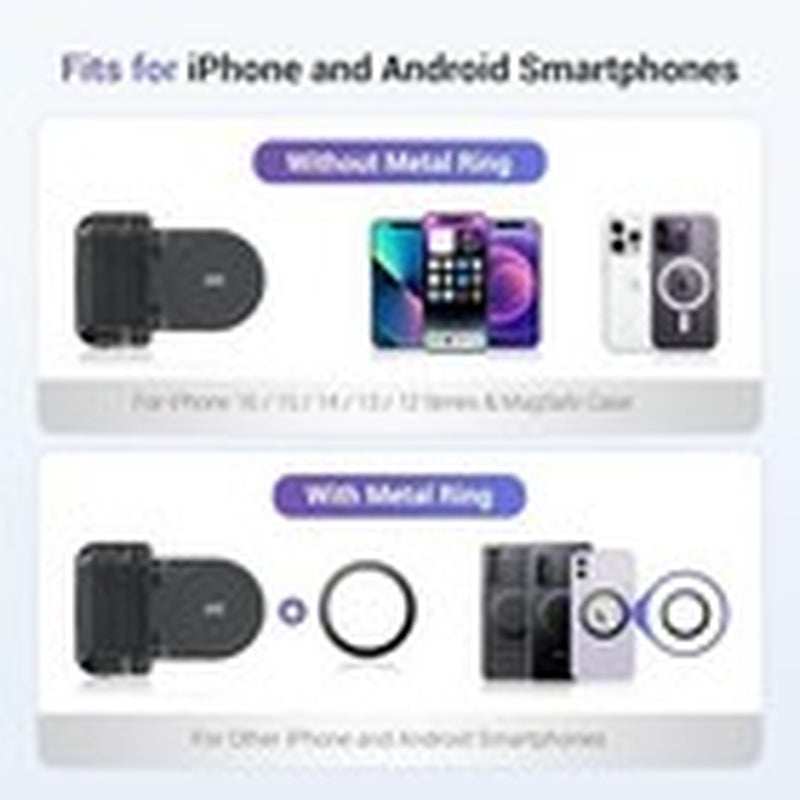Black magnetic phone camera grip handle with wireless shutter remote and tripod screw for iPhone and Android smartphones
