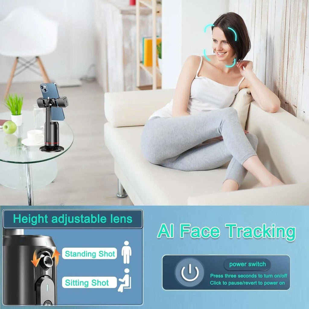 Trípode De Seguimiento Facial Automático, Soporte De Teléfono Con Seguimiento Automático Giratorio De 360° AI Smarts, No Se Requiere Aplicación, Soporte De Cámara Con Control Remoto Y Luces De Relleno RGB, Soporte De Disparo Recargable Para Grabación De Video En Vivo Tiktok