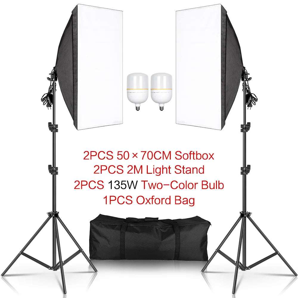 Photography 50X70Cm Softbox Lighting Kits Professional Light System with E27 Photographic Bulbs Photo Studio Equipment