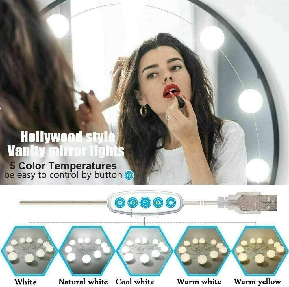 Dimmable 10 LED make up mirror lights kit with USB power and adjustable brightness
