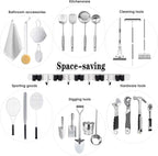5 Racks and 4 Hooks Mop and Broom Holder Wall Mount, Broom Organizer Storage Tool Racks Stainless Steel Heavy Duty Hooks Self Adhesive Solid Non-Slip for Home Kitchen Garden Laundry Garage