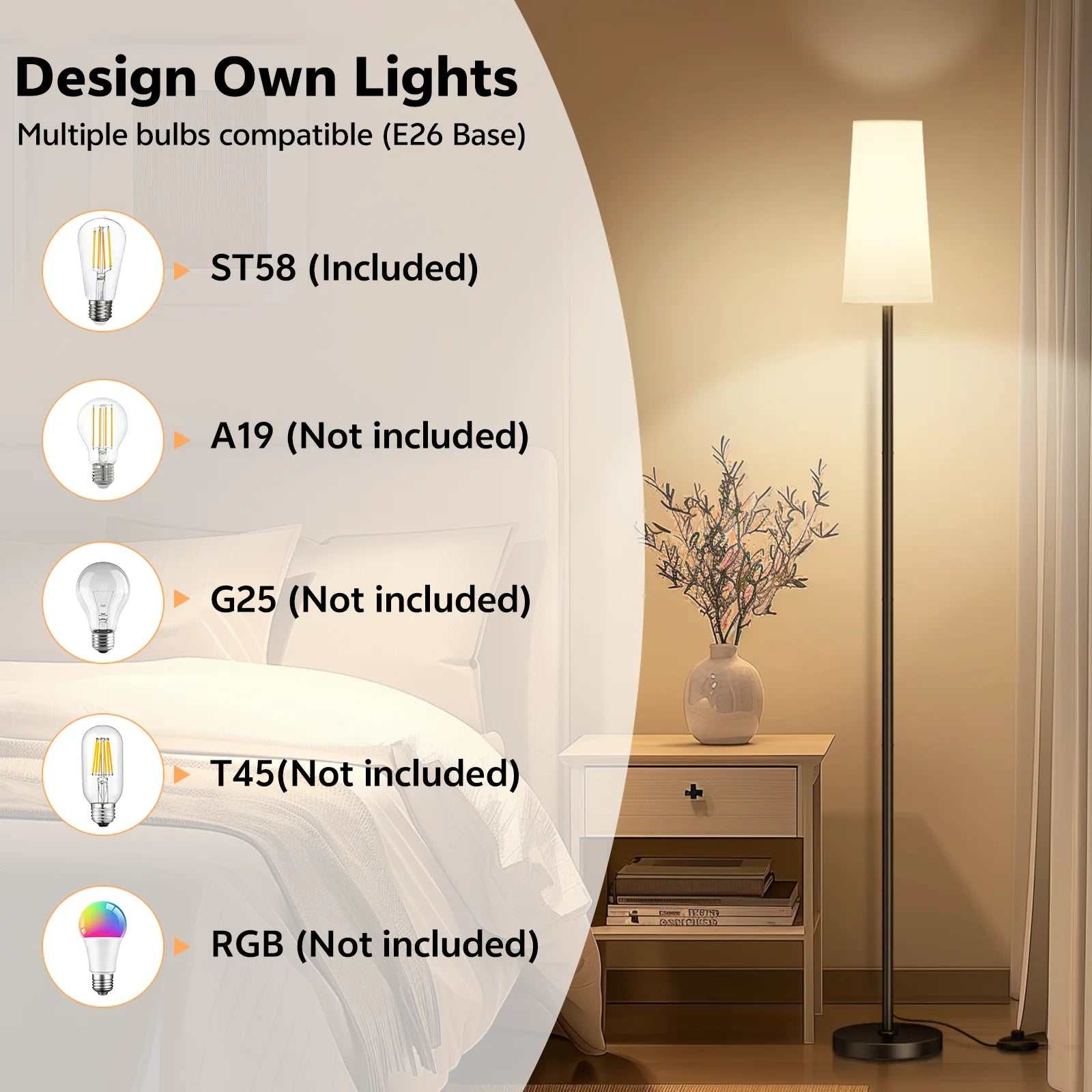 66" Floor Lamps for Living Room with Remote Control 3 Color Temperature Dimmable Standing Lamp Tall Pole Lamps for Bedroom, Office,Black,Bulb Included