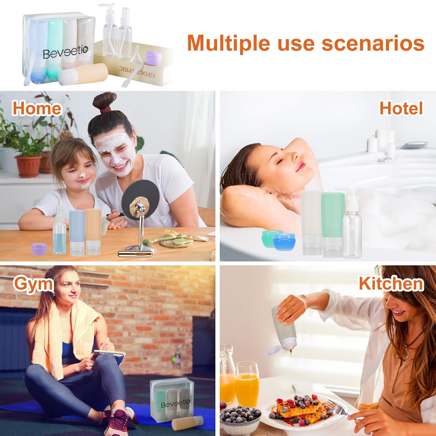 Travel Bottles TSA Approved 15 Pack,2.9Oz Silicone Refillable Size Containers, BPA Free Travel Tubes Toiletries for Cosmetic Shampoo Cream Conditioner Lotion Soap（2.9 OZ Multicolor）