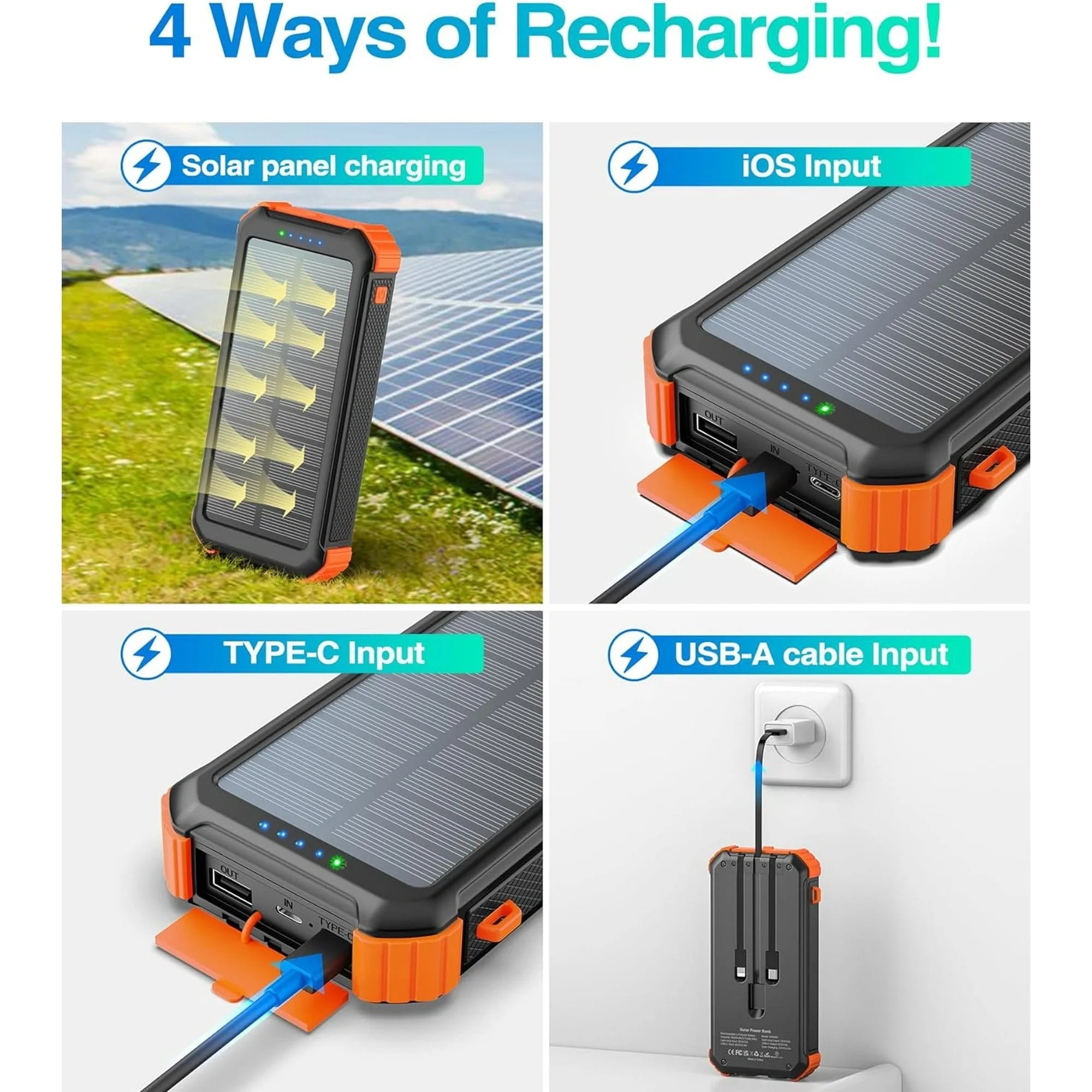 45800Mah Solar Power Bank 15W Fast Charging, Solar Charger Compatible for Iphone, Android Phone