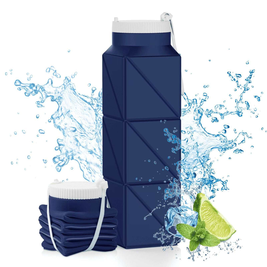 610Ml Foldable Water Bottle: Food-Grade Leakproof Lid, Bpa-Free Silicone. for Travel, Gym, School & Outdoors. (Blue)