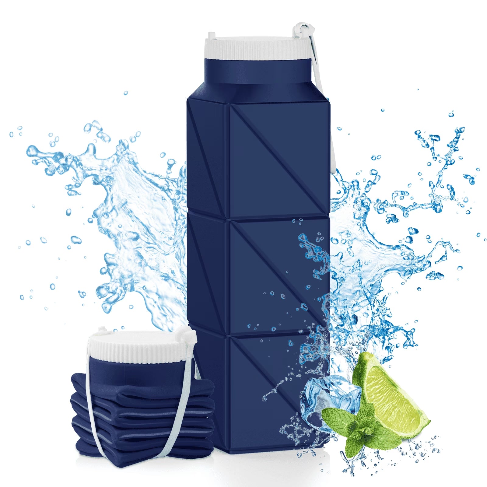610Ml Foldable Water Bottle: Food-Grade Leakproof Lid, Bpa-Free Silicone. for Travel, Gym, School & Outdoors. (Blue)