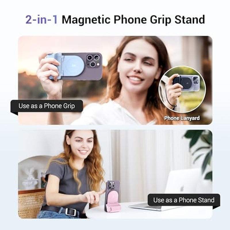 Magnetic black phone camera grip handle with wireless shutter remote for smartphones