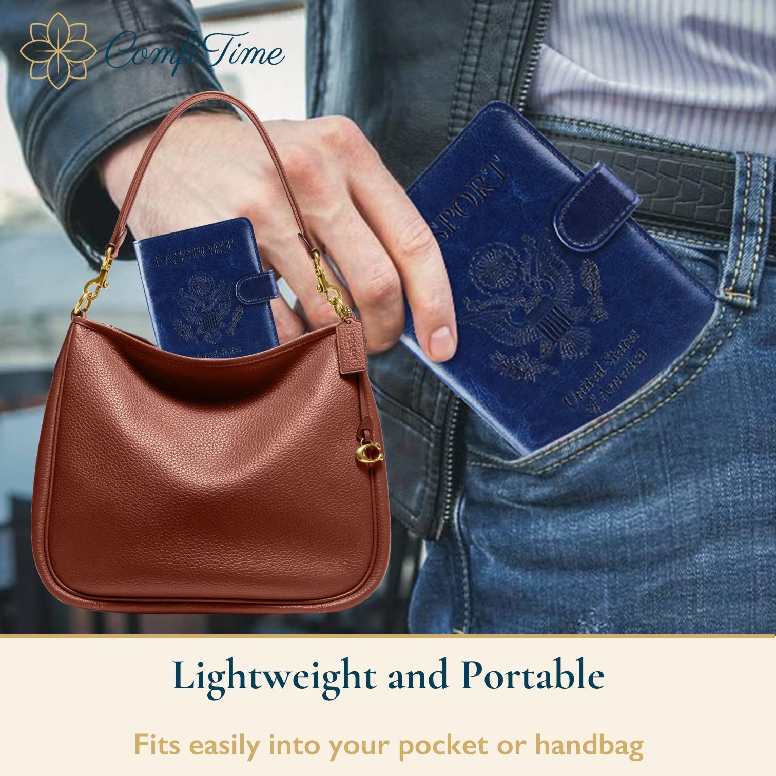 Passport Holder – RFID Blocking Passport Wallet for Cash, Travel Wallet Passport Cover with Vaccine Card Holder for Men/Women, Waterproof PU Leather Passport Case, Navy Blue