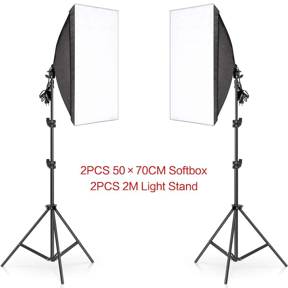 Photography 50X70Cm Softbox Lighting Kits Professional Light System with E27 Photographic Bulbs Photo Studio Equipment