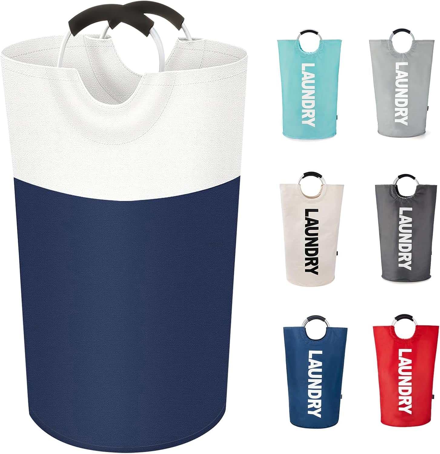 90L Large Laundry Basket, Laundry Hamper Stands up Well, Laundry Bag with Padded Handles, Waterproof Clothes Bin Collapsible, Clothes Hamper for Bathroom, Laundry, College (Dark Grey)