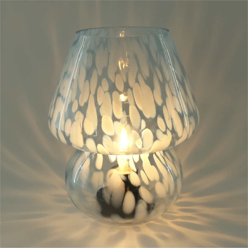8" Blue Tortoise Glass Battery-Powered Mushroom Table Lamp
