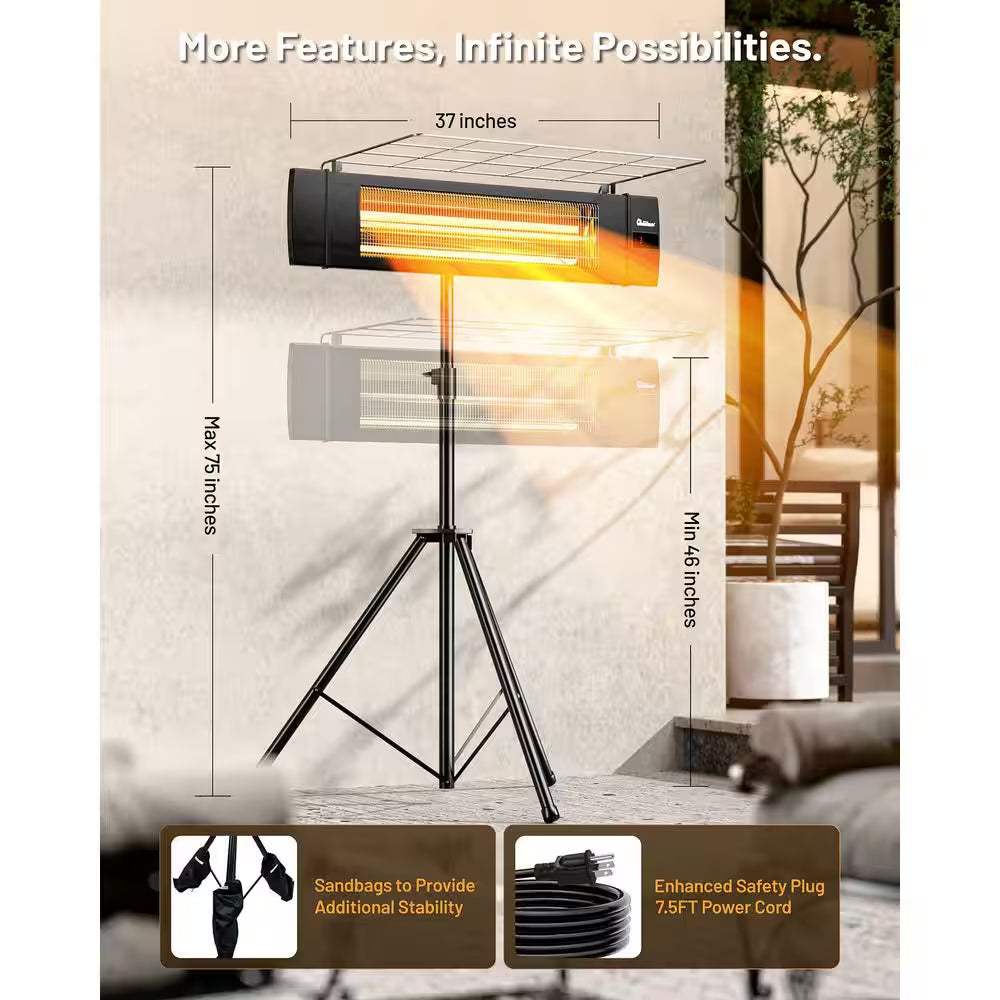 1500-Watt Indoor/Outdoor Carbon Infrared Patio Heater, with Tripod and Remote, Black