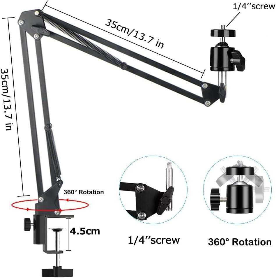 Overhead Video Mount Articulating Arm Cell Phone Holder Webcam Stand Lazy Desk