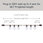 20-Count G40 Clear Glass Globe outdoor string lights with warm white bulbs on brown wire for patio and indoor use