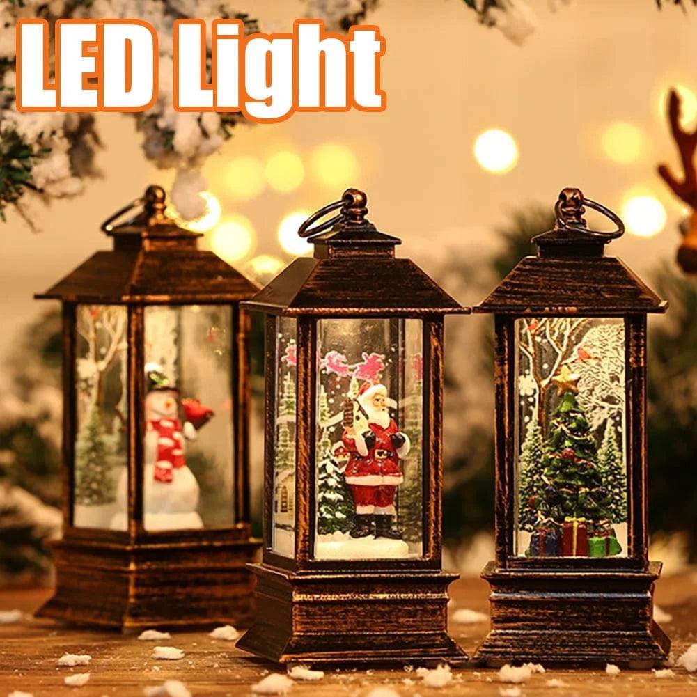 Festive Lighted Christmas Lantern with LED Lights, Lit Winter Scene with Santa Claus with Xmas List, Tree and Snow, Best Rustic Holiday Lanterns Decor for Cabin, Fireplace