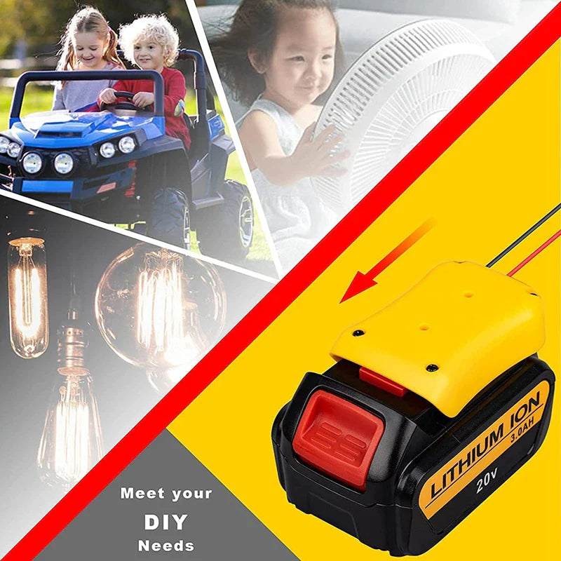 Power Connector DIY Battery Adapter Holder Dock for Dewalt 18V/20V Max Battery with cables and screw holes