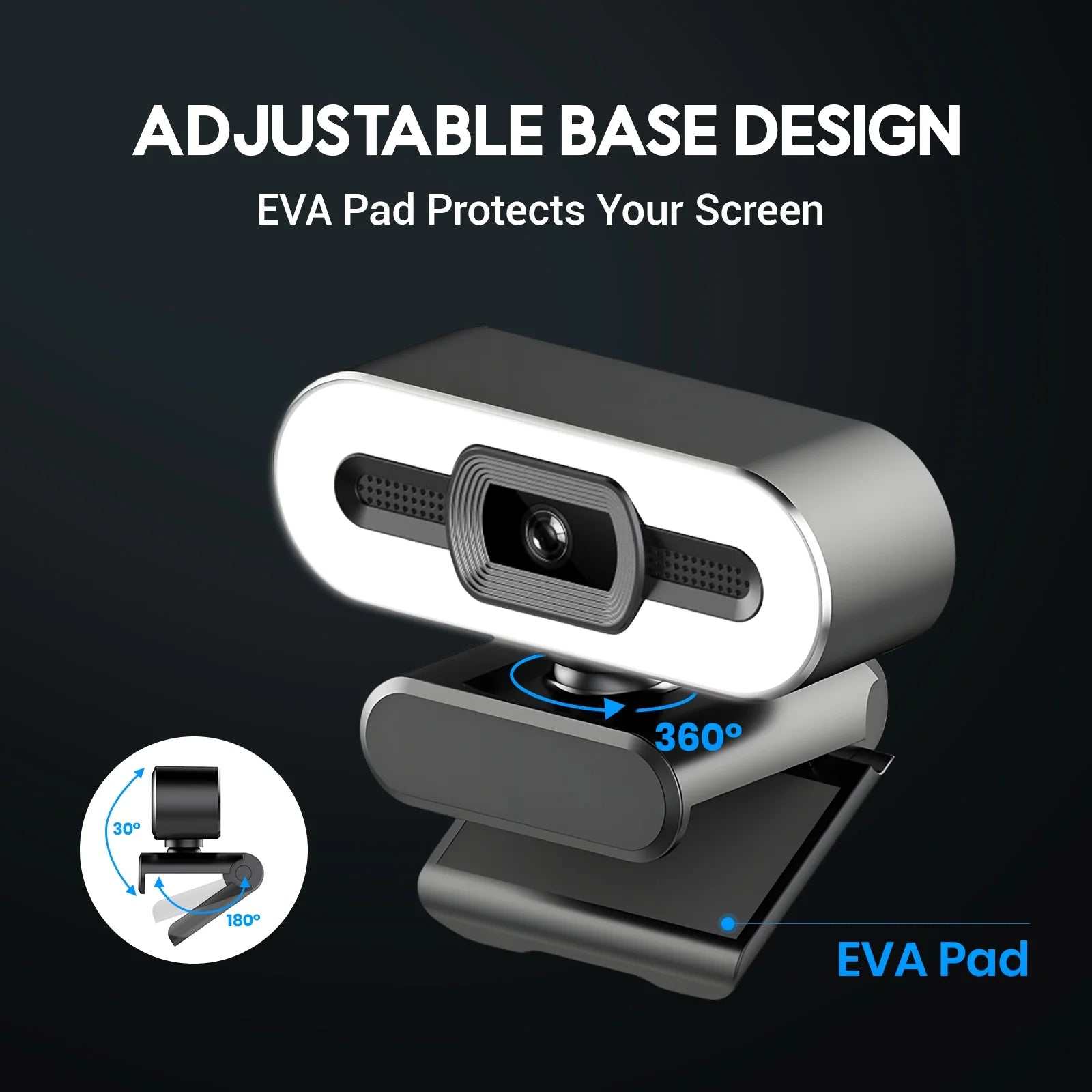 Webcam with Ring Light 4K HD USB Autofocus PC Webcam with Dual Mics for Xbox Laptop Computer Gaming Webcam