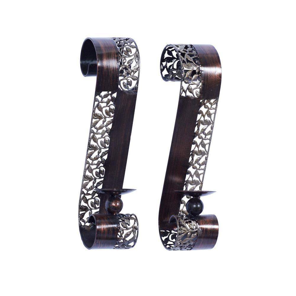 Brown Metal Leaf Wall Sconce with Scroll Designs (2- Pack)