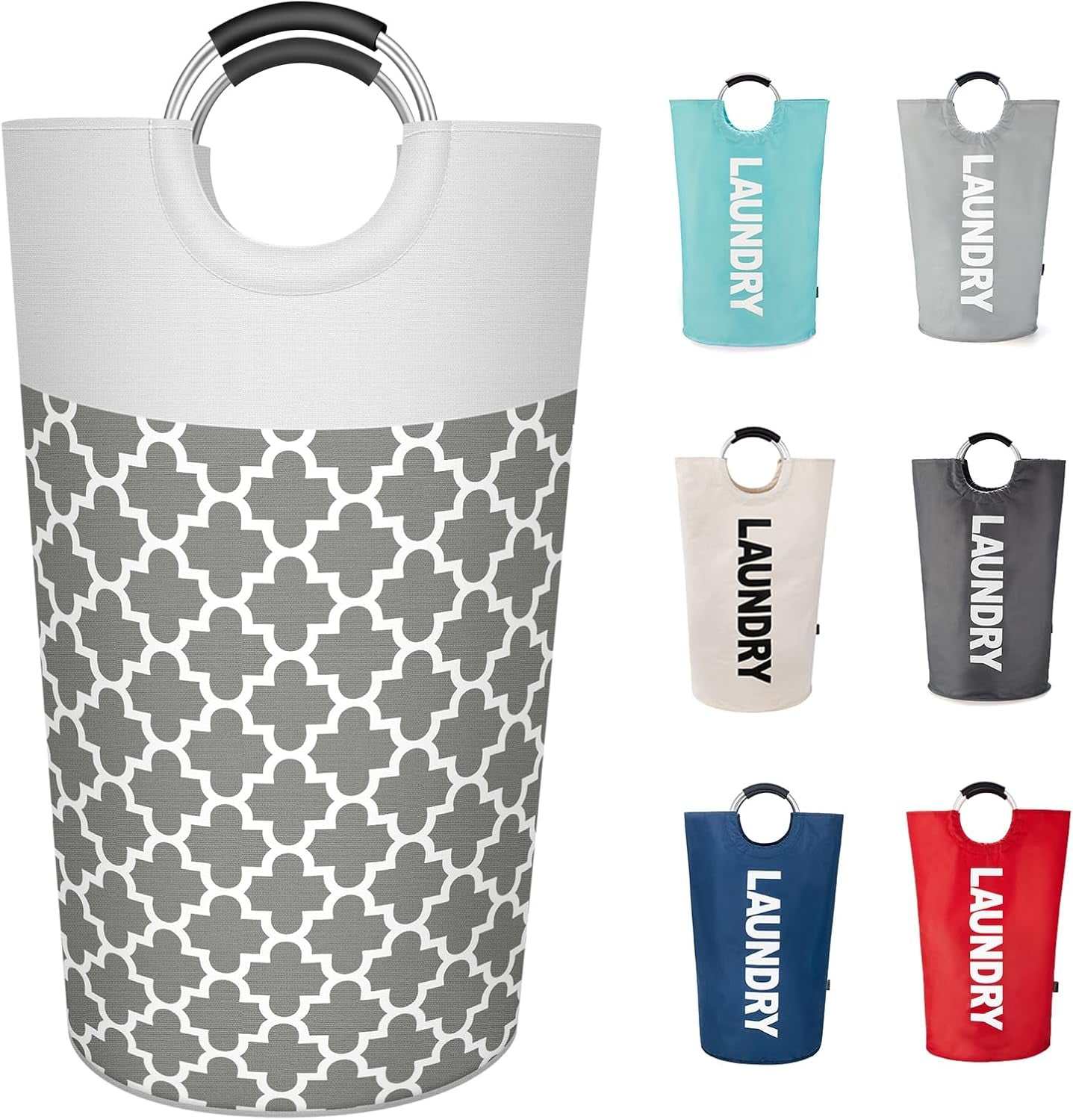 90L Large Laundry Basket, Laundry Hamper Stands up Well, Laundry Bag with Padded Handles, Waterproof Clothes Bin Collapsible, Clothes Hamper for Bathroom, Laundry, College (Dark Grey)