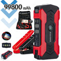 99800Mah Car Jump Starter with 8-in-1 functions including LED flashlight, emergency hammer, compass, and portable charger