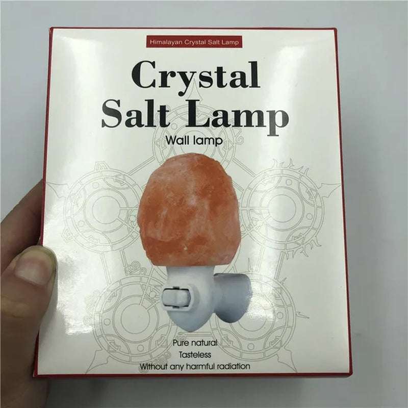 Hand carved Himalayan Salt Lamp glowing warm white with plug for air purifying and negative ion release
