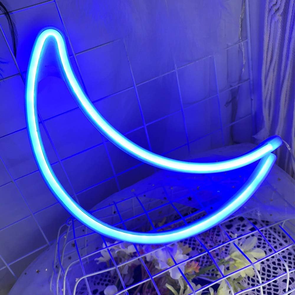 Blue Moon Neon Sign USB Battery Powered LED Wall Light for Bedroom and Party Decor