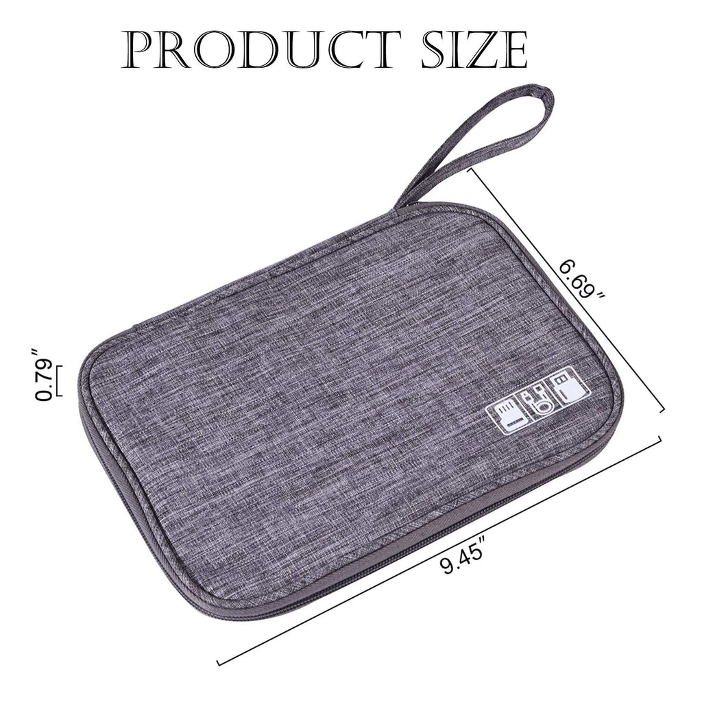 Gray waterproof travel cord organizer bag with multiple compartments for cables and gadgets
