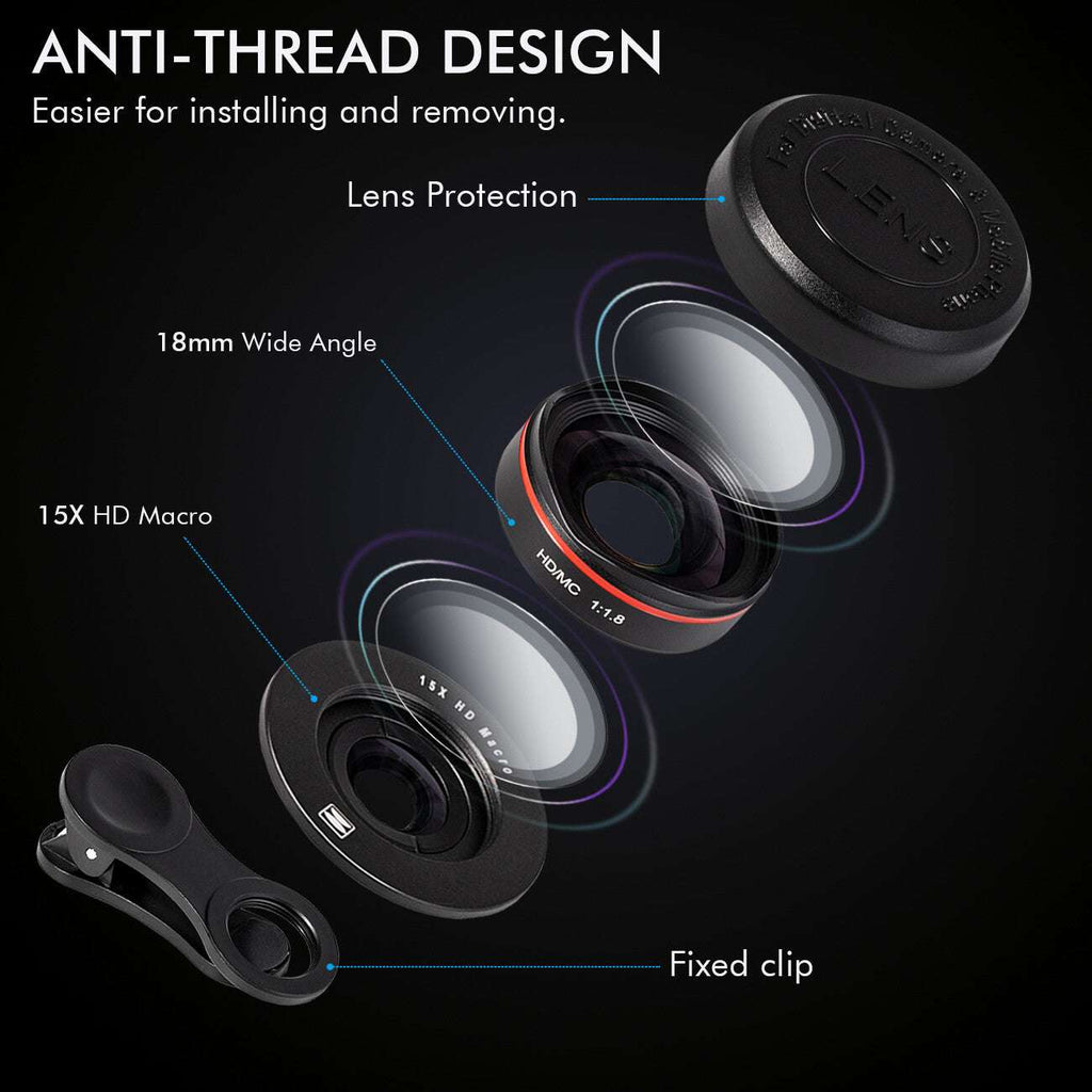 2 in 1 Professional Phone Camera Lens Kit clip on for iPhone and Samsung smartphone with wide angle and macro lenses