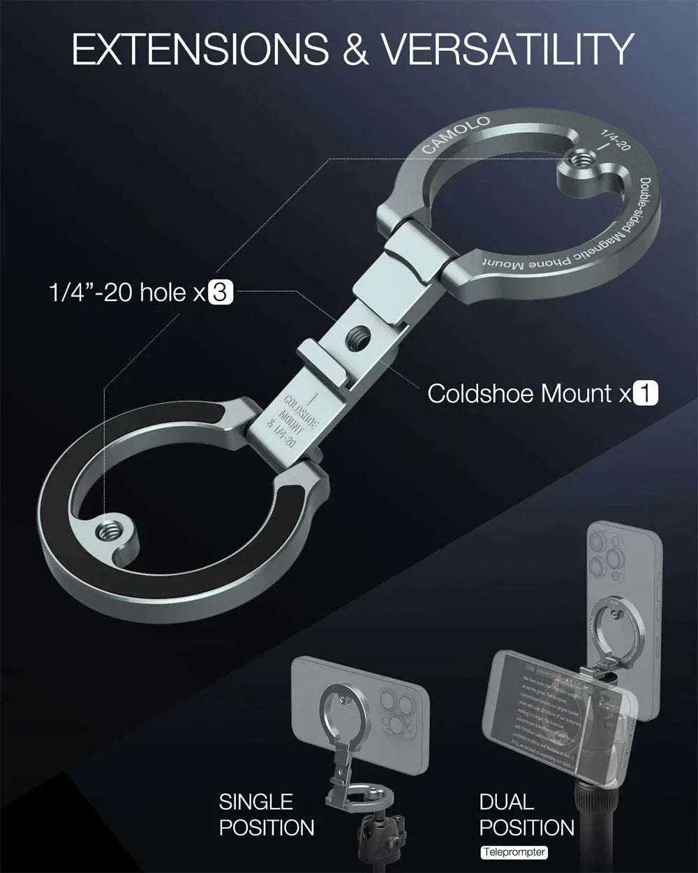 NEW Dual Magnetic Phone Holder 1/4" Screw Tripod Mount for Magsafe Iphone 16 15 14 13 12 Pro Max Android Gym Magnet Phone Stand