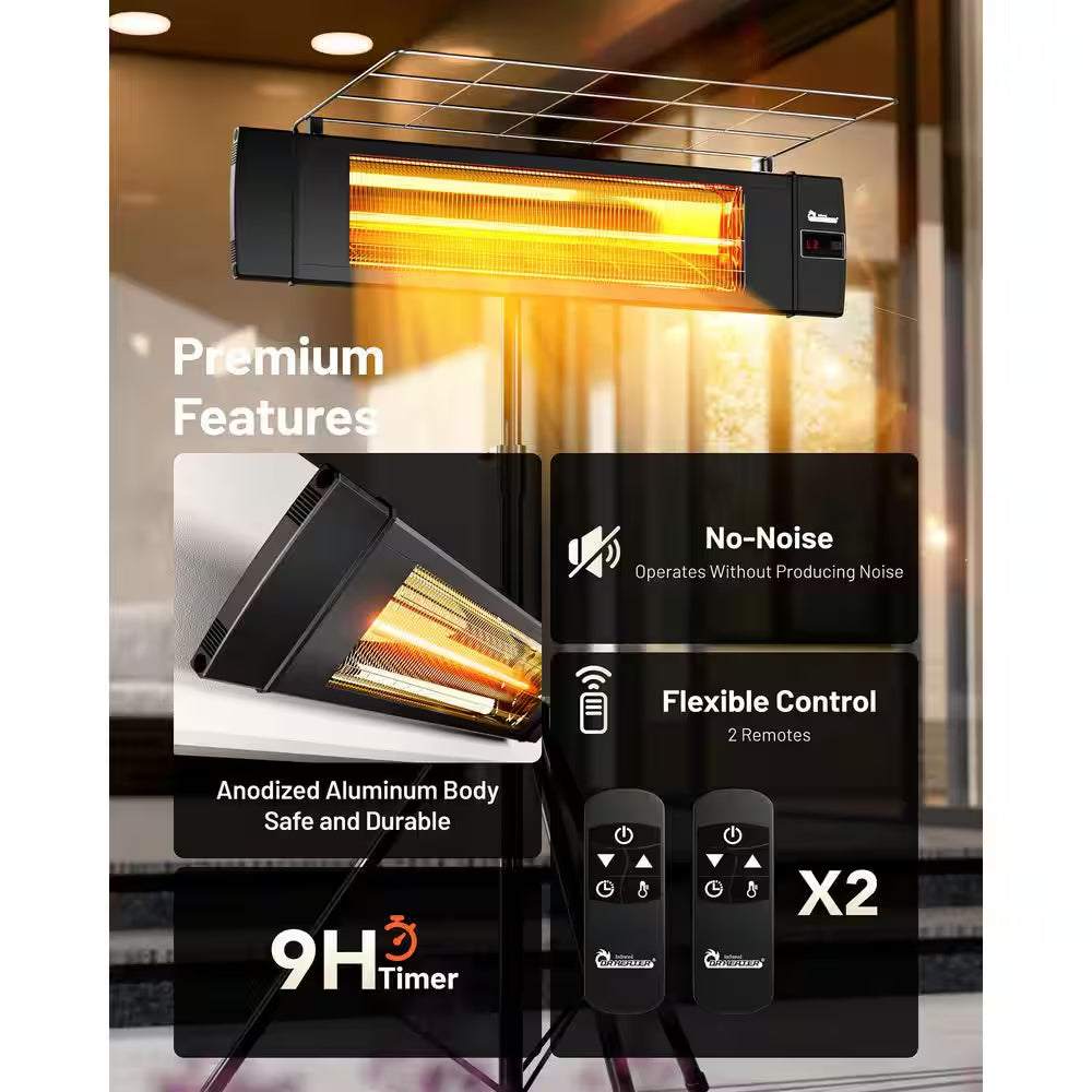 1500-Watt Indoor/Outdoor Carbon Infrared Patio Heater, with Tripod and Remote, Black