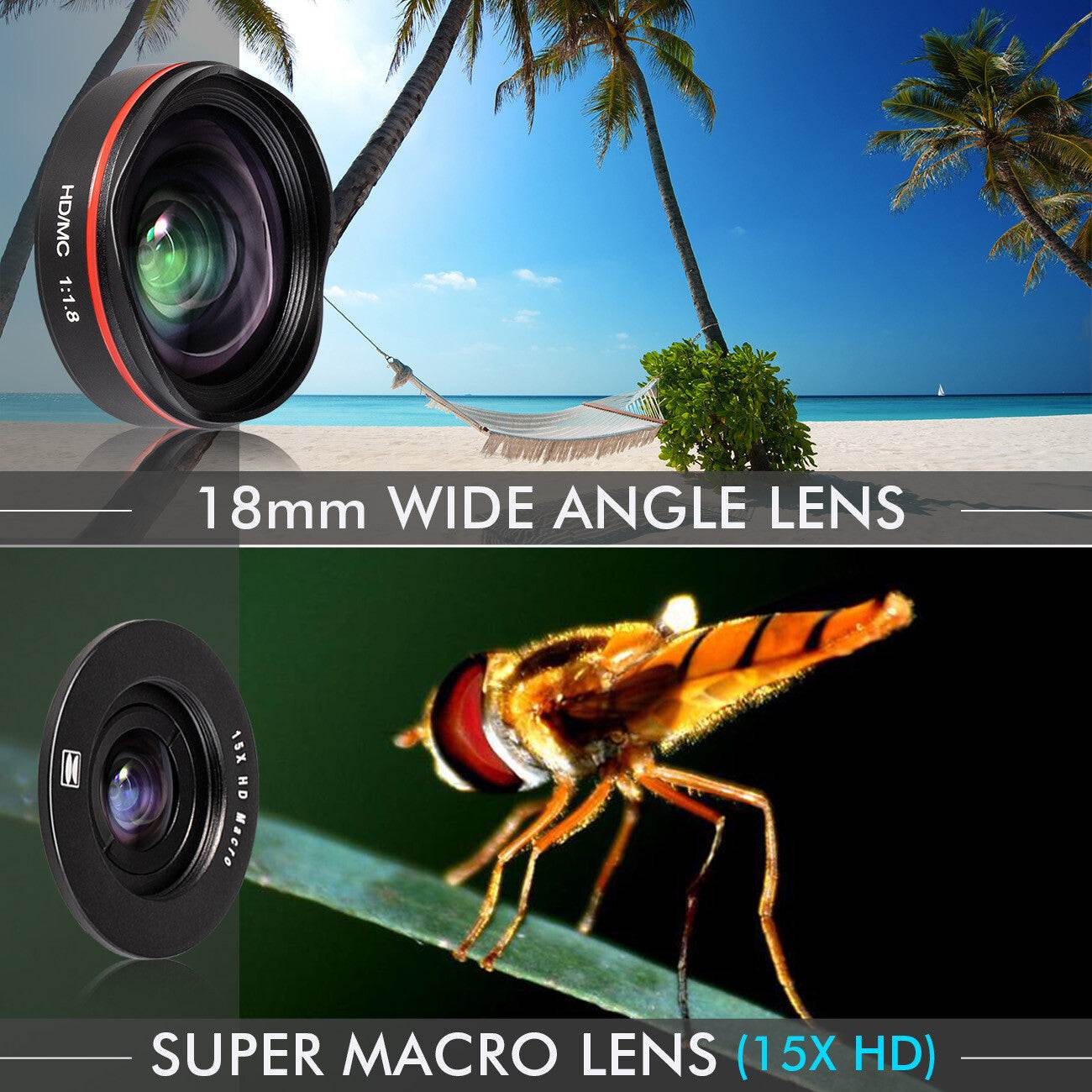 2 in 1 Professional Phone Camera Lens Kit Clip on for Iphone SAMSUNG Smartphone