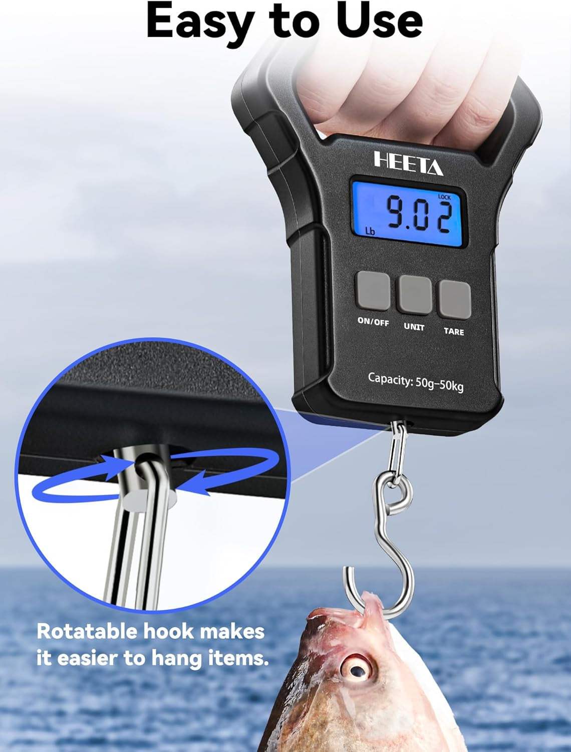 Fish Scale, 110Lb/50Kg Digital Portable Hanging Fishing Weight Scale with Backli