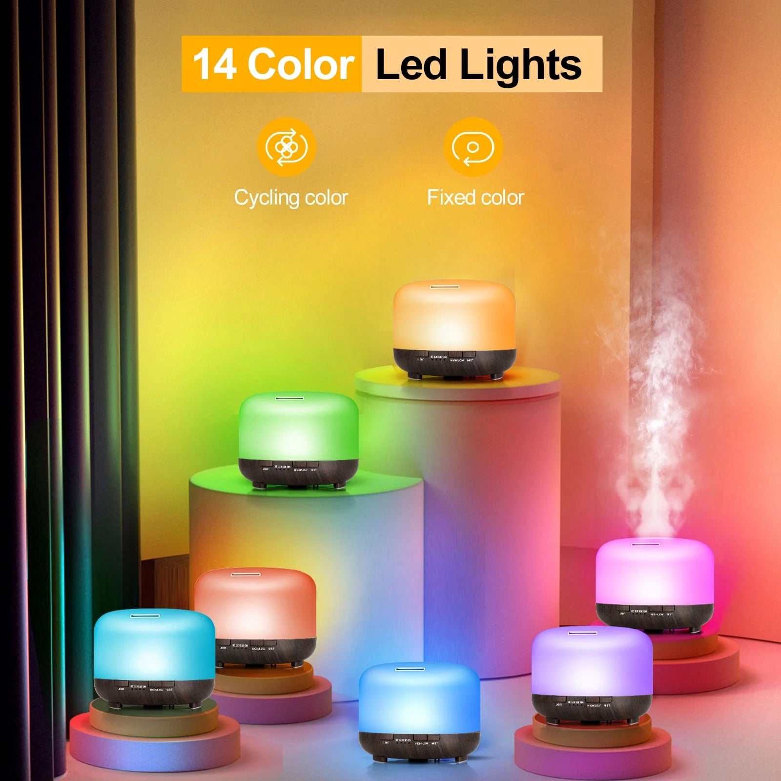 500Ml Essential Oil Diffuser with 6*10Ml Essential Oils Set, Black Woodgrain Aroma Air Humidifier with Remote Control for Bedroom Home Office, Waterless Auto Shut-Off