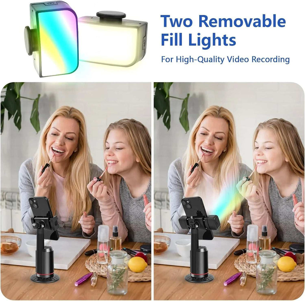 Trípode De Seguimiento Facial Automático, Soporte De Teléfono Con Seguimiento Automático Giratorio De 360° AI Smarts, No Se Requiere Aplicación, Soporte De Cámara Con Control Remoto Y Luces De Relleno RGB, Soporte De Disparo Recargable Para Grabación De Video En Vivo Tiktok
